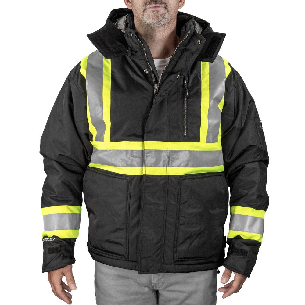 Work Jacket: Size X-Large, 420D Polyurethane Coated Nylon & Polyester, Zipper & Snaps Closure