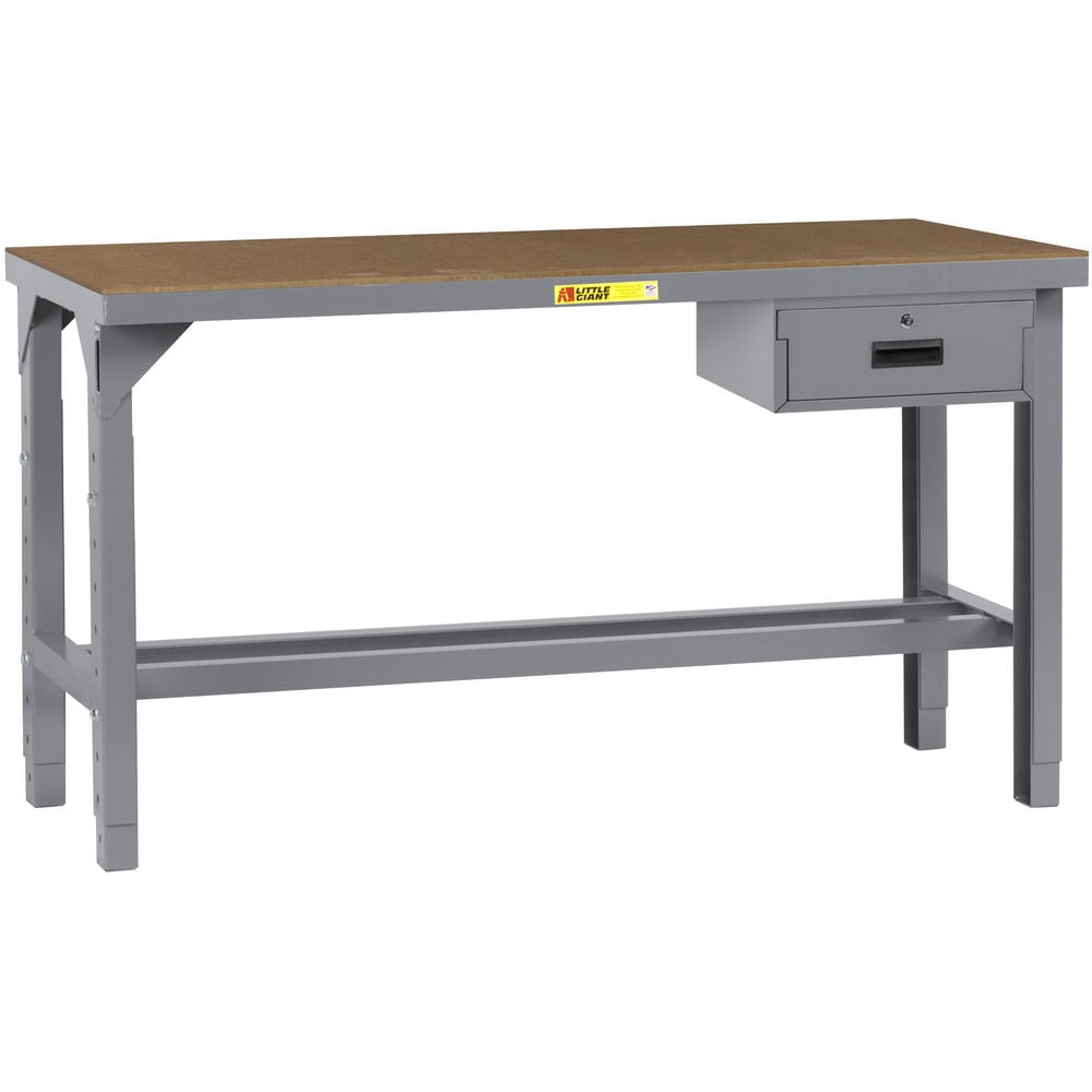 Heavy-Duty Use Workbench: 48" Wide, 24" Deep, 27 to 41" High, Powder Coated, Hardboard/Steel Top, Gray