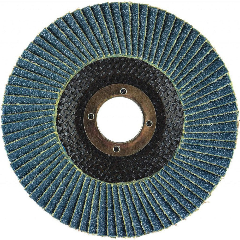 Flap Disc: 7" Dia, 7/8" Hole, 40 Grit, Zirconia Alumina, Type 27