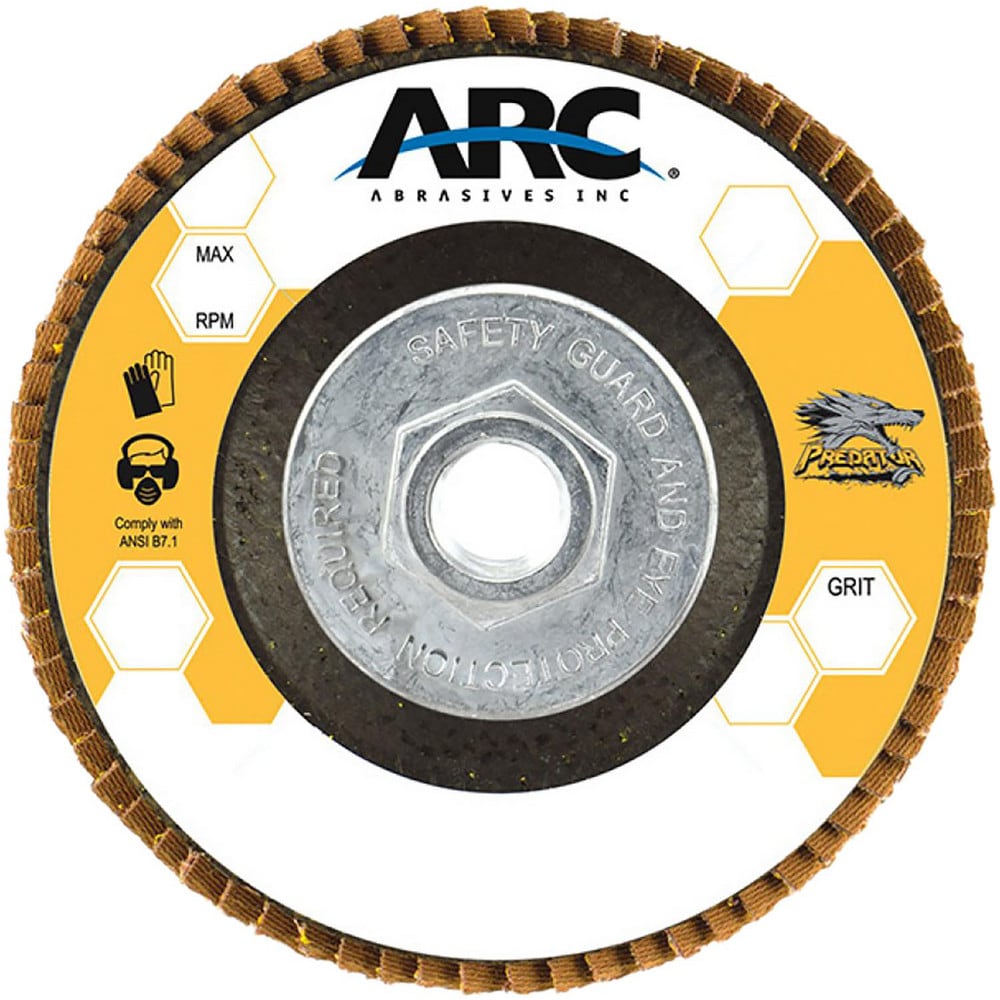 Flap Disc: 7" Dia, 7/8" Hole, 120 Grit, Ceramic Alumina, Type 27