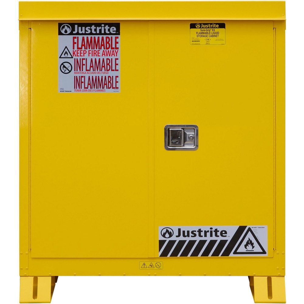 Flammable & Hazardous Storage Cabinets: 30.000 gal Drum, 2.000 Door, 1 Shelf, Manual Closing, Safety Yellow