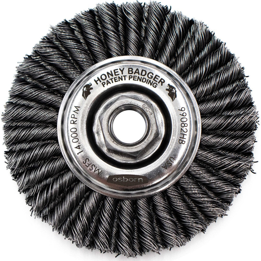Wheel Brush: 4" Wheel Dia, 1/2" Face Width, 0.0200" Wire Dia, Stringer Bead