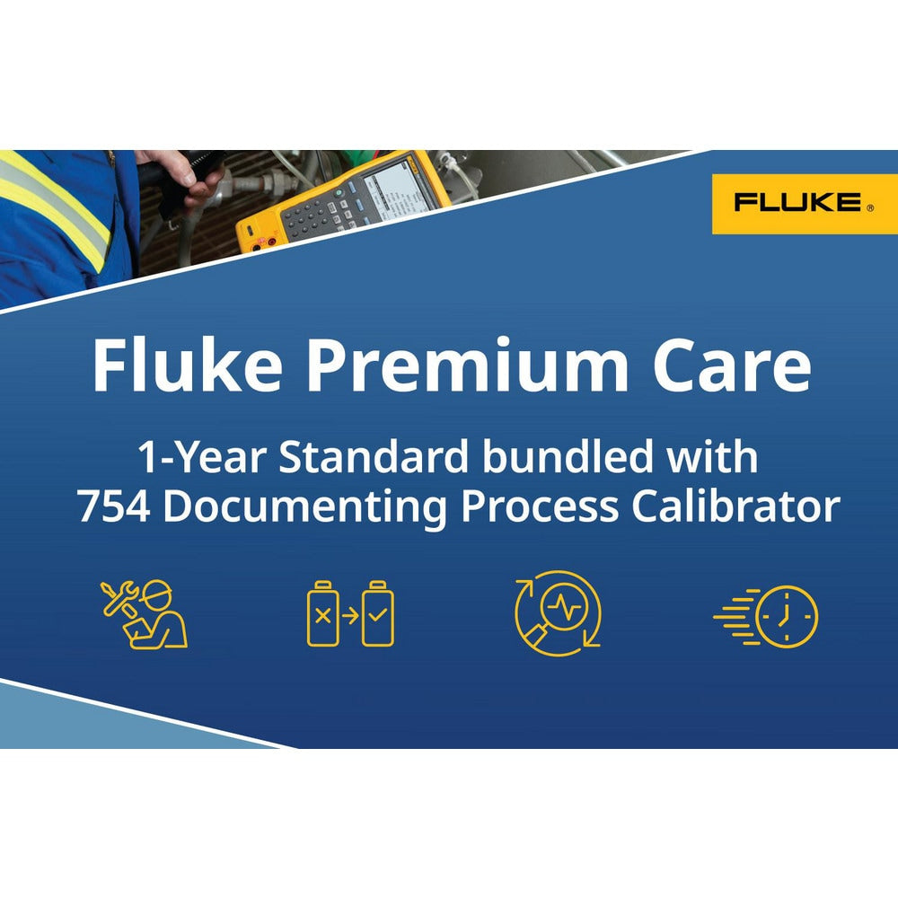 Fluke 754 Calibrator plus Fluke Premium Care ensures your test tool function properly and limits unplanned downtime and costs. Standard service level provides coverage above and beyond the original product warranty. One fee covers your product for a 1-