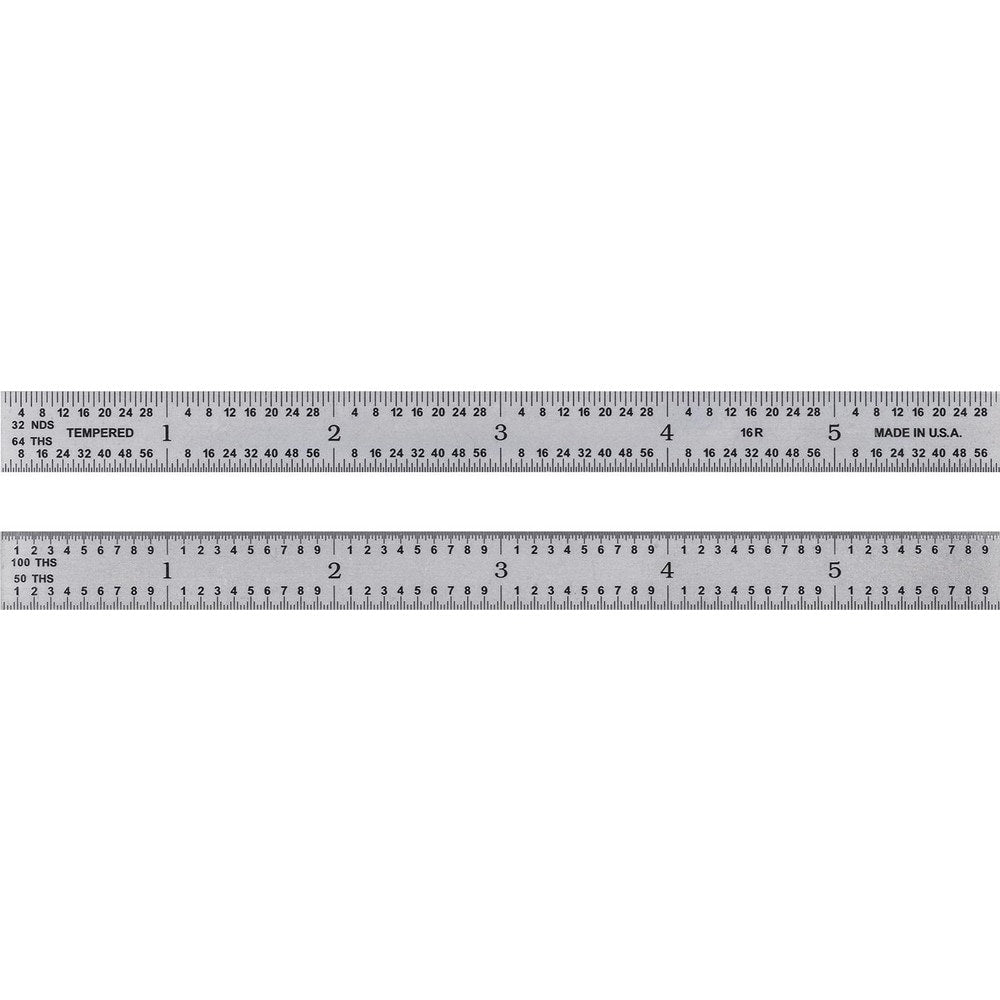 Steel Rules; Material: Steel; Length (Inch): 6; Graduation (Inch): 1/1001/641/501/32; Tip Style: Flat; Color: Silver; Flexibility: Flexible