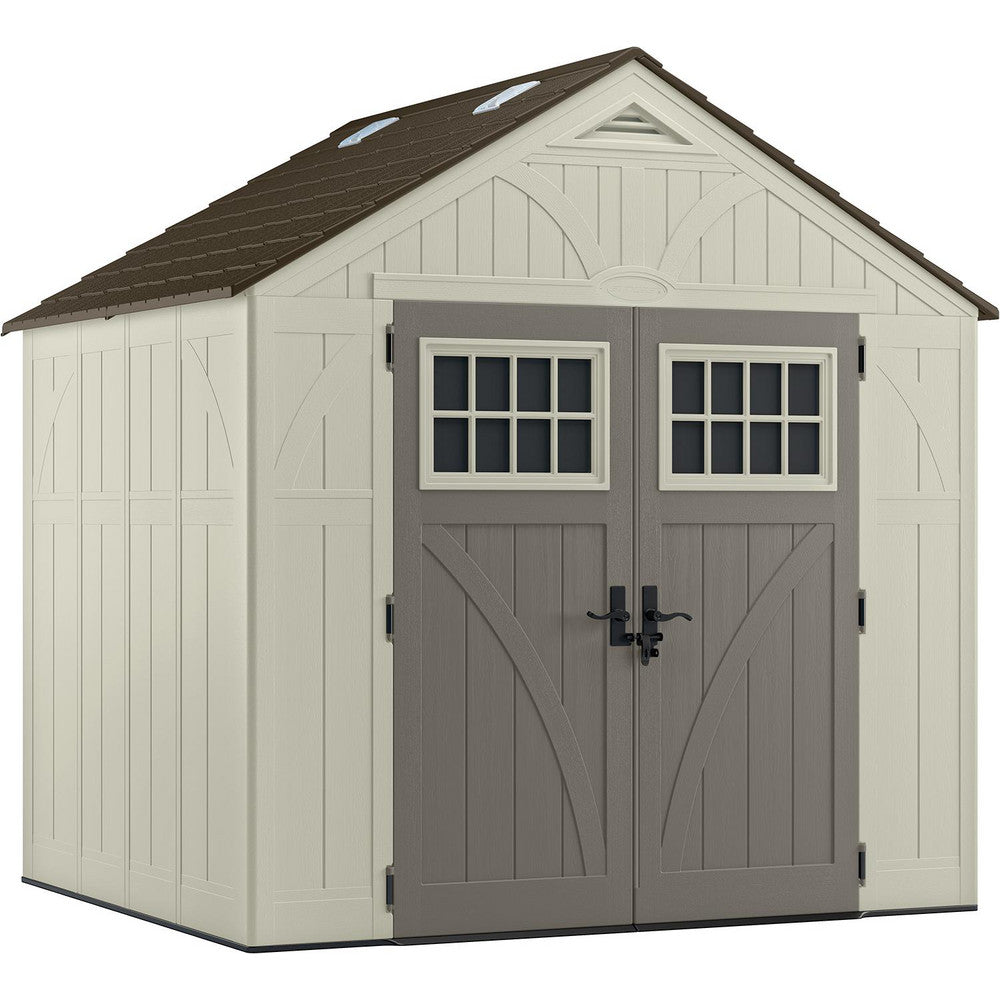 Sheds; Shed Type: Vertical Storage Shed; Overall Width: 86 in; Overall Depth: 100.5 in; Overall Height: 103 in; Overall Capacity: 378 ft³; Material: Resin; Color: Vanilla