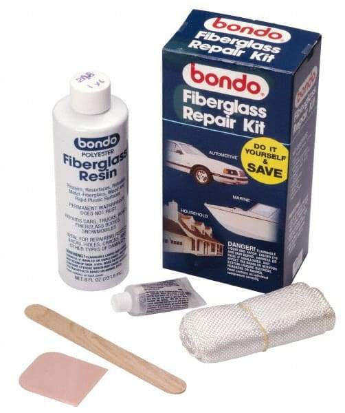 3M - 7 Piece Fiberglass Repair Kit - 8 oz Fiberglass Resin, .2 oz Liquid Hardener Plastic Spreader, 3 Sq Ft Fiberglass Cloth, Mixing Stick, Mixing Tray, Instructions Booklet - Apex Tool & Supply