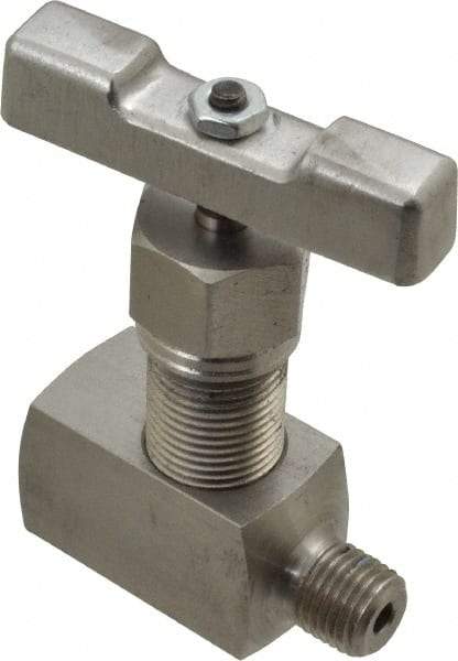 Value Collection - 1/4" Pipe, Inline Hard Seat Needle Valve - MNPT x FNPT Ends, Grade 316 Stainless Steel Valve, 10,000 Max psi - Apex Tool & Supply