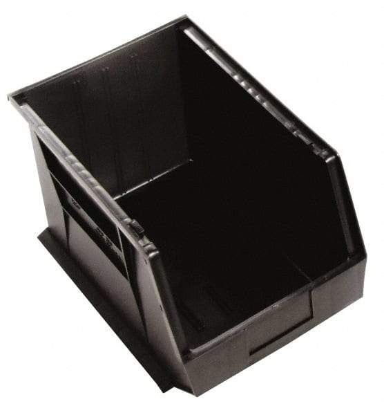 Quantum Storage - 75 Lb. Load Capacity, 16" Deep, Black Polypropylene Hopper Stacking Bin - 8" High x 11" Wide x 16" Long - Apex Tool & Supply