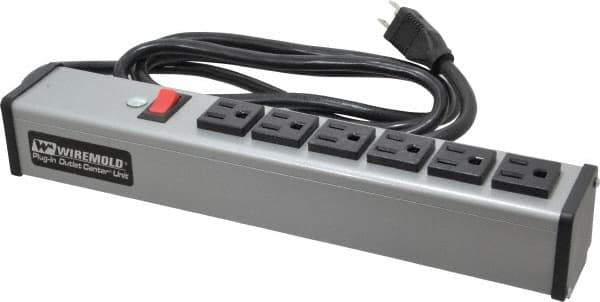 Wiremold - 6 Outlets, 120 Volts, 15 Amps, 6' Cord, Power Outlet Strip - Free Hanging Mount, 5-15 NEMA Configuration, 12-1/4" Strip, cULus Listed - Apex Tool & Supply