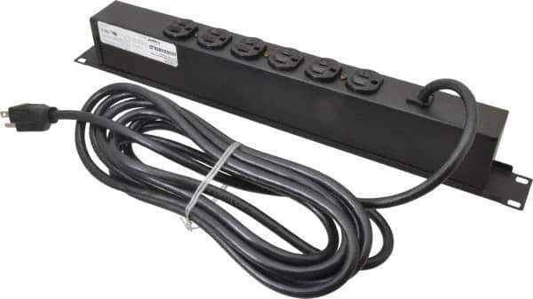 Wiremold - 6 Outlets, 120 Volts, 15 Amps, 15' Cord, Power Outlet Strip - Rack Mount, 6 Back NEMA Configuration, 19" Strip - Apex Tool & Supply