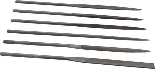 Value Collection - 6 Piece Swiss Pattern File Set - 6-1/4" Long, 2 Coarseness, Round Handle, Set Includes Equalling, Flat, Half Round, Round, Square, Three Square - Apex Tool & Supply