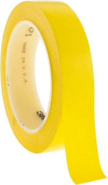 3M - Yellow Solid Color Vinyl Tape - 1" Wide x 108' Long x 5.2 mil Thick, General Traffic - Apex Tool & Supply