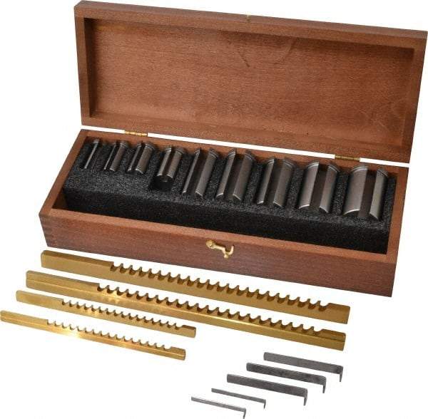 Dumont Minute Man - 13 Piece, 1/8 to 3/8" Keyway Width, Style B & C Keyway Broach Set - TiN Finish High Speed Steel Broach, Collared Bushing, 1/2 to 1-1/2" Bushing Diam - Apex Tool & Supply