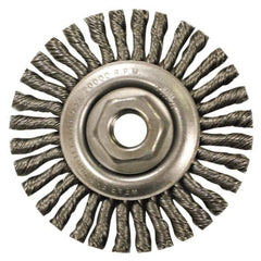 Anderson - 4" OD, M10x1.50 Arbor Hole, Knotted Stainless Steel Wheel Brush - 1/4" Face Width, 7/8" Trim Length, 0.02" Filament Diam, 20,000 RPM - Apex Tool & Supply