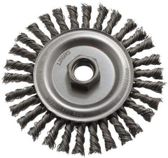 Anderson - 4-1/2" OD, 5/8-11 Arbor Hole, Knotted Steel Wheel Brush - 1/4" Face Width, 13/16" Trim Length, 0.02" Filament Diam, 12,500 RPM - Apex Tool & Supply