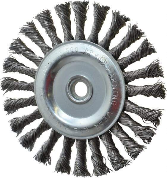Anderson - 6" OD, 5/8" Arbor Hole, Knotted Steel Wheel Brush - 1/2" Face Width, 1-7/16" Trim Length, 0.025" Filament Diam, 9,000 RPM - Apex Tool & Supply
