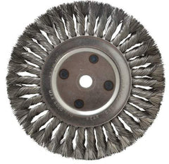 Anderson - 8" OD, 5/8" Arbor Hole, Knotted Steel Wheel Brush - 5/8" Face Width, 1-3/4" Trim Length, 0.016" Filament Diam, 6,000 RPM - Apex Tool & Supply