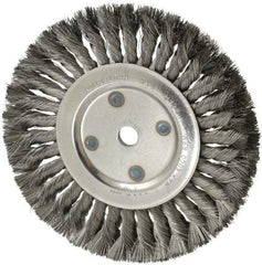 Anderson - 8" OD, 5/8" Arbor Hole, Knotted Steel Wheel Brush - 5/8" Face Width, 1-3/4" Trim Length, 0.014" Filament Diam, 6,000 RPM - Apex Tool & Supply