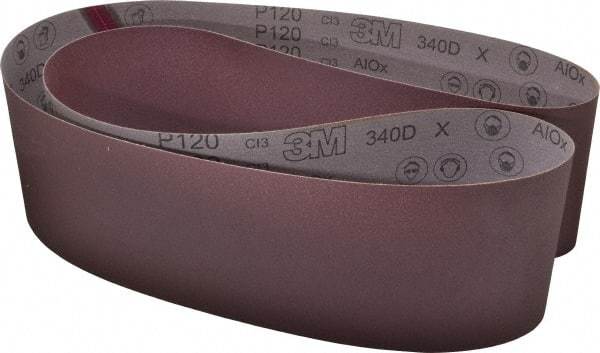 3M - 6" Wide x 89" OAL, 120 Grit, Aluminum Oxide Abrasive Belt - Aluminum Oxide, Fine, Coated, X Weighted Cloth Backing, Series 240D - Apex Tool & Supply
