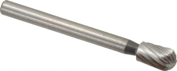 Made in USA - 3/16" Cut Diam, 1/8" Shank Diam, Oval Head Single Cut Burr - High Speed Steel, Radius End, 5/16" LOC, 1-1/2" OAL - Apex Tool & Supply