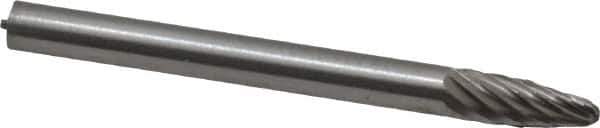 Made in USA - 1/8" Cut Diam, 1/8" Shank Diam, Tree with Radius Head Single Cut Burr - High Speed Steel, Radius End, 5/16" LOC, 1-1/2" OAL - Apex Tool & Supply