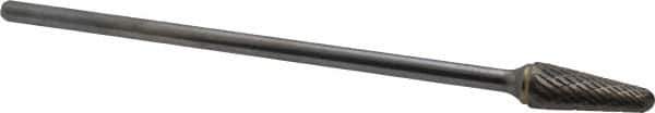 Atrax - 1/2" Cut Diam, 1/4" Shank Diam, Taper Head Double Cut Burr - Carbide, Radius End, 1-1/8" LOC, 7-1/8" OAL - Apex Tool & Supply