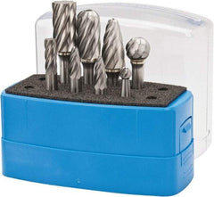 Made in USA - 8 Piece, 1/4" Shank Burr Set - Tungsten Carbide, Multiple Head Shape - Apex Tool & Supply