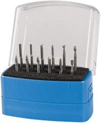 Made in USA - 12 Piece, 1/8" Shank Burr Set - Solid Carbide, Multiple Head Shape - Apex Tool & Supply