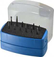 Made in USA - 12 Piece, 1/8" Shank Burr Set - Solid Carbide, Multiple Head Shape - Apex Tool & Supply