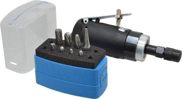 Florida Pneumatic - 9 Piece, 1/4" Shank Burr Set - Tungsten Carbide, Multiple Head Shapes, 14° Included Angle - Apex Tool & Supply