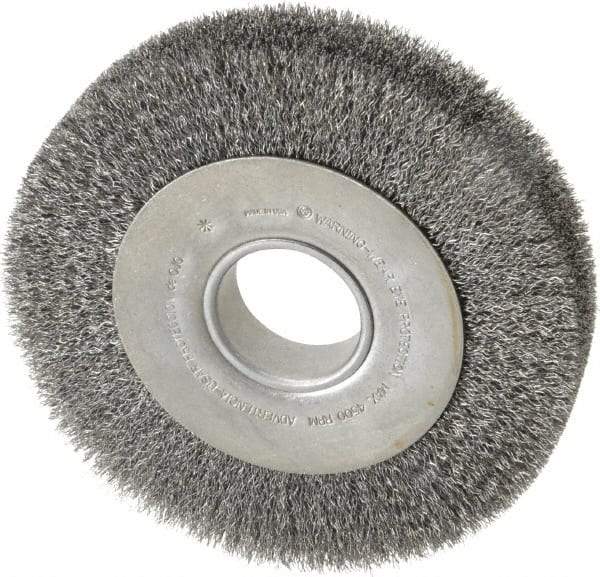 Anderson - 8" OD, 2" Arbor Hole, Crimped Steel Wheel Brush - 1-5/8" Face Width, 1-1/2" Trim Length, 0.0118" Filament Diam, 4,500 RPM - Apex Tool & Supply