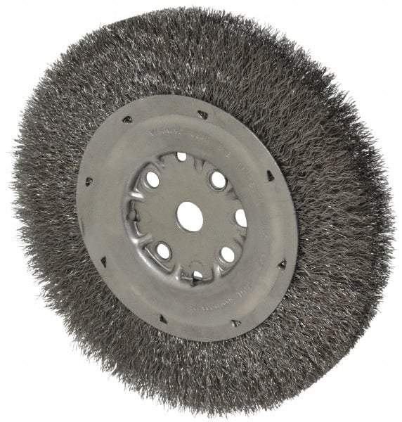 Anderson - 8" OD, 5/8" Arbor Hole, Crimped Steel Wheel Brush - 3/4" Face Width, 1-1/2" Trim Length, 0.0104" Filament Diam, 4,500 RPM - Apex Tool & Supply