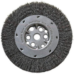 Anderson - 6" OD, 5/8" Arbor Hole, Crimped Steel Wheel Brush - 3/4" Face Width, 1-1/8" Trim Length, 0.008" Filament Diam, 6,000 RPM - Apex Tool & Supply