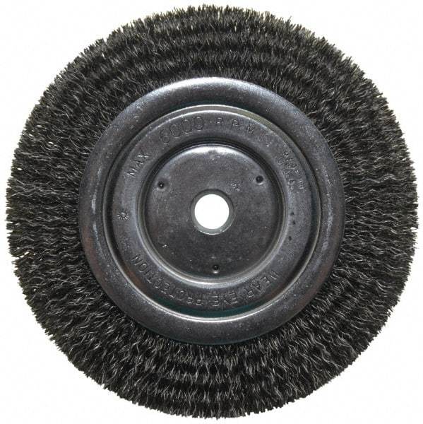 Anderson - 6" OD, 5/8" Arbor Hole, Crimped Steel Wheel Brush - 1/2" Face Width, 1-1/16" Trim Length, 0.014" Filament Diam, 6,000 RPM - Apex Tool & Supply