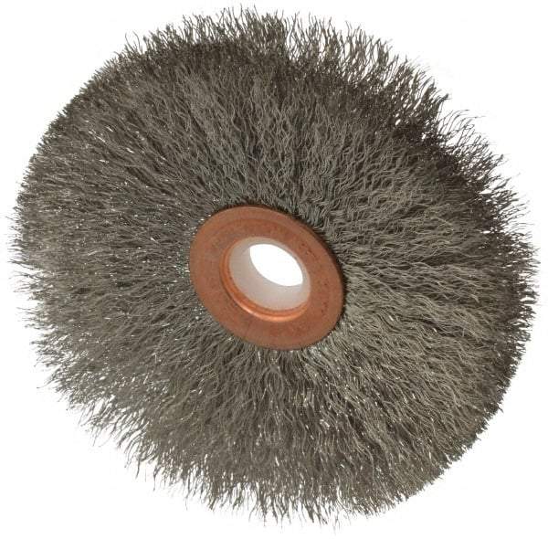 Anderson - 3" OD, 1/2" Arbor Hole, Crimped Stainless Steel Wheel Brush - 1/4" Face Width, 1" Trim Length, 0.006" Filament Diam, 20,000 RPM - Apex Tool & Supply