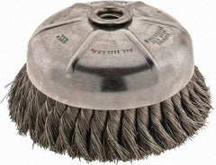 Anderson - 6" Diam, 5/8-11 Threaded Arbor, Stainless Steel Fill Cup Brush - 0.014 Wire Diam, 1-3/8" Trim Length, 6,600 Max RPM - Apex Tool & Supply