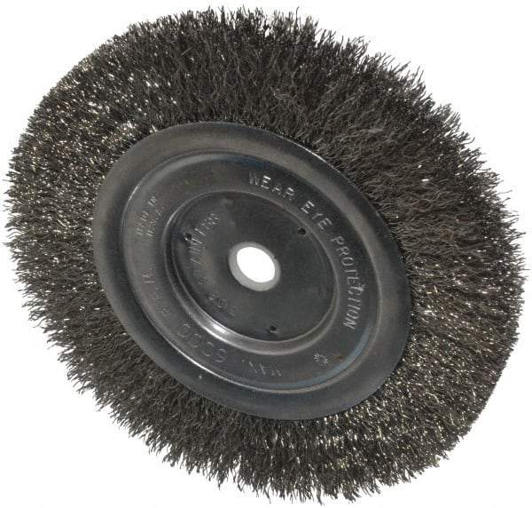 Anderson - 6" OD, 1/2" Arbor Hole, Crimped Stainless Steel Wheel Brush - 1/2" Face Width, 1-1/16" Trim Length, 0.0104" Filament Diam, 6,000 RPM - Apex Tool & Supply