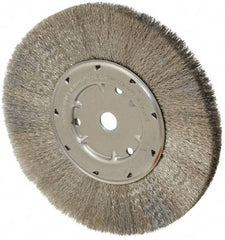 Anderson - 8" OD, 5/8" Arbor Hole, Crimped Stainless Steel Wheel Brush - 1/2" Face Width, 1-13/16" Trim Length, 0.006" Filament Diam, 4,500 RPM - Apex Tool & Supply