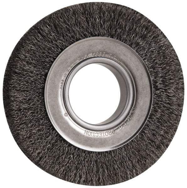 Anderson - 6" OD, 2" Arbor Hole, Crimped Steel Wheel Brush - 1" Face Width, 1-1/8" Trim Length, 0.0118" Filament Diam, 6,000 RPM - Apex Tool & Supply