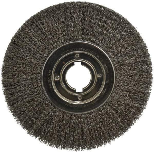 Anderson - 12" OD, 2" Arbor Hole, Crimped Steel Wheel Brush - 1-1/4" Face Width, 3" Trim Length, 0.02" Filament Diam, 3,600 RPM - Apex Tool & Supply