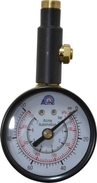 Acme - 0 to 100 psi Dial Straight Tire Pressure Gauge - Closed Check - Apex Tool & Supply