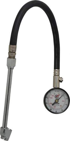 Acme - 0 to 160 psi Dial Dual Tire Pressure Gauge - Closed Check, 12' Hose Length - Apex Tool & Supply