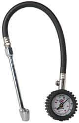 Acme - 0 to 160 psi Dial Straight Dual Tire Pressure Gauge - Closed Check, 12' Hose Length - Apex Tool & Supply