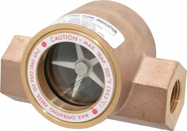 Dwyer - 1/2 Inch, Bronze Body Sight Flow Indicator - 125 Max psi, 4 Inch Overall Length, 200°F - Apex Tool & Supply