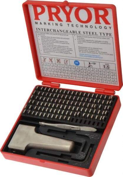 Pryor - 112 Piece, 1/16 Inch Character, Hardened Steel Type Set - 18 Character Capacity - Apex Tool & Supply