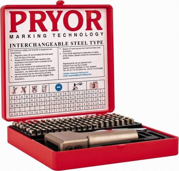 Pryor - 112 Piece, 1/8 Inch Character, Hardened Steel Type Set - 9 Character Capacity - Apex Tool & Supply
