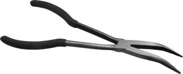 Value Collection - 11" OAL, 4" Jaw Length x 11/16" Jaw Width, Long Nose Pliers - Serrated Jaw, Angled Head, Plastic Dipped Handles - Apex Tool & Supply