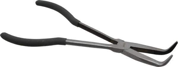 Value Collection - 11" OAL, 4" Jaw Length x 11/16" Jaw Width, Long Nose Pliers - Serrated Jaw, Angled Head, Plastic Dipped Handles - Apex Tool & Supply