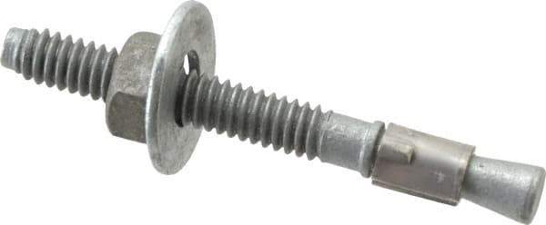 Made in USA - 1/4" Diam, 1/4" Drill, 2-1/4" OAL, 2-7/8" Min Embedment Wedge Expansion Concrete Anchor - Grade 5 Steel, Galvanized Finish, Hex Nut Head, Hex Drive, 1-3/8" Thread Length - Apex Tool & Supply