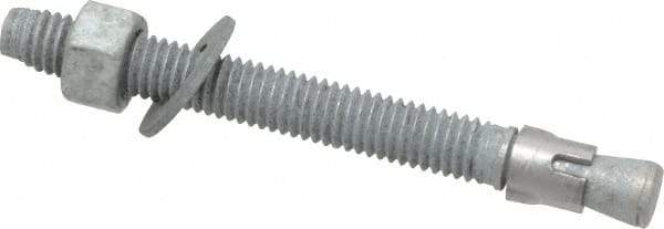 Made in USA - 3/8" Diam, 3/8" Drill, 3-3/4" OAL, 3-3/8" Min Embedment Wedge Expansion Concrete Anchor - Grade 5 Steel, Galvanized Finish, Hex Nut Head, Hex Drive, 2-5/8" Thread Length - Apex Tool & Supply